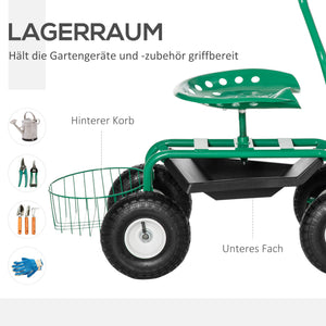 Gartenwagen mit Drehsitz und Ablagekorb Grün