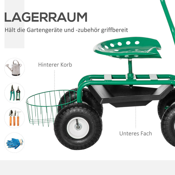 Gartenwagen mit Drehsitz und Ablagekorb Grün
