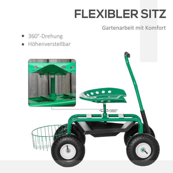 Gartenwagen mit Drehsitz und Ablagekorb Grün
