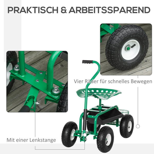 Gartenwagen mit Drehsitz und Ablagekorb Grün