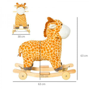 2-IN-1 Schaukelpferd mit Räder Plüsch Schaukeltier Babyschaukel Spielzeug Giraffen-Design Gelb