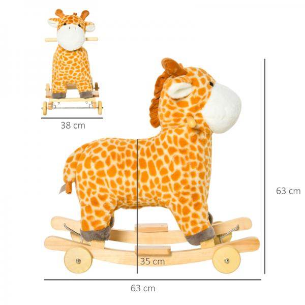 2-IN-1 Schaukelpferd mit Räder Plüsch Schaukeltier Babyschaukel Spielzeug Giraffen-Design Gelb