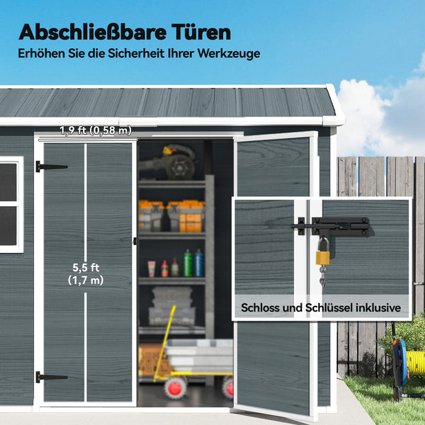 Gerätehaus Gartenhaus mit Doppeltür Fenster und Boden Holzoptik