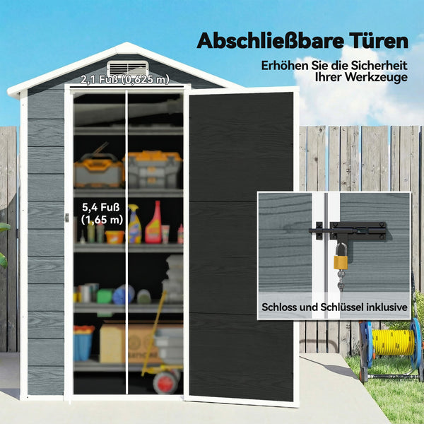 Gerätehaus mit Fenster Satteldach und Belüftung Holzoptik grau