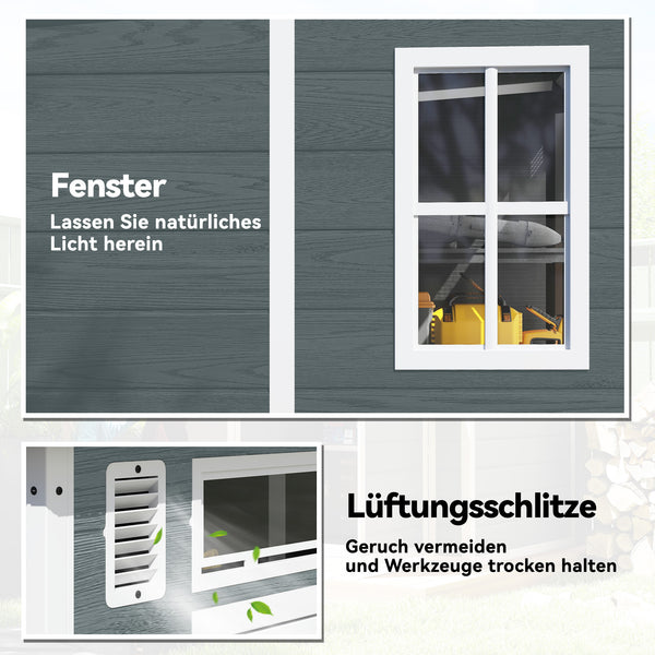 Gerätehaus mit Holzoptik Fenster Doppeltür Boden abschliessbar