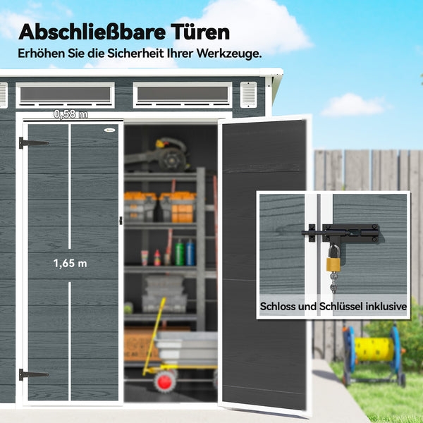 Gerätehaus mit Holzoptik Fenster Doppeltür Boden abschliessbar