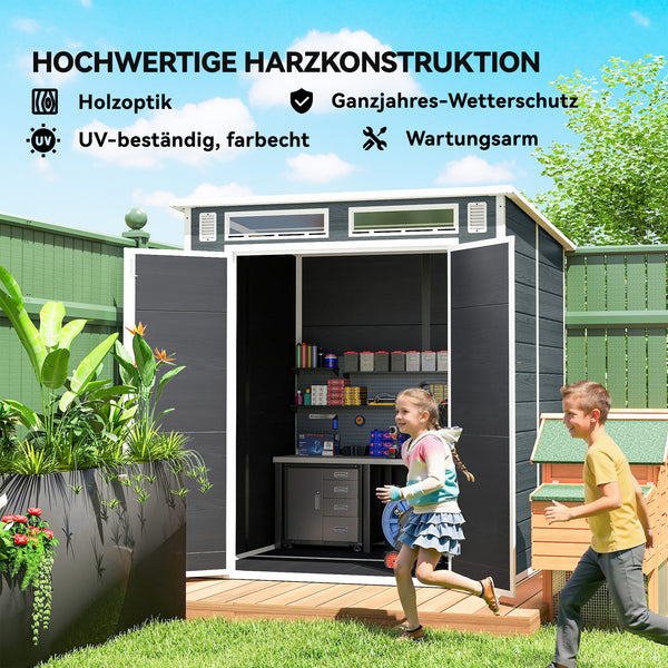 Gerätehaus mit Holzoptik Fenster Doppeltür Boden abschliessbar