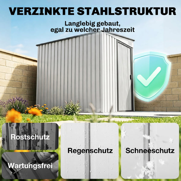 Gerätehaus Metall mit Pultdach und Fundament für Garten