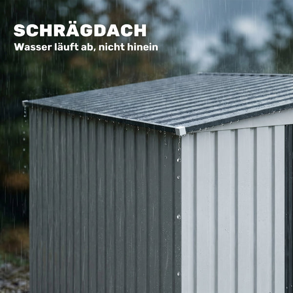 Gerätehaus Metall mit Pultdach und Fundament für Garten