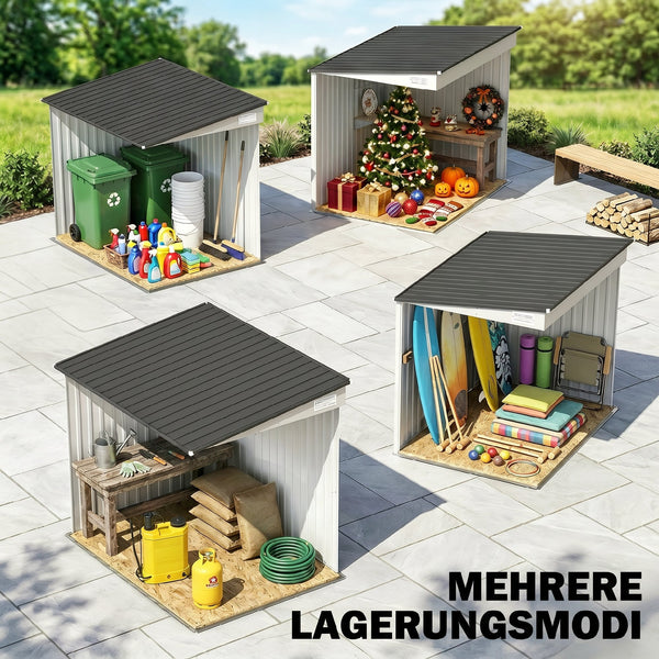 Gerätehaus Metall mit Pultdach und Fundament für Garten