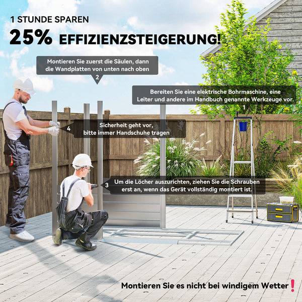 Gerätehaus wetterfest mit Satteldach und Schiebetür grau