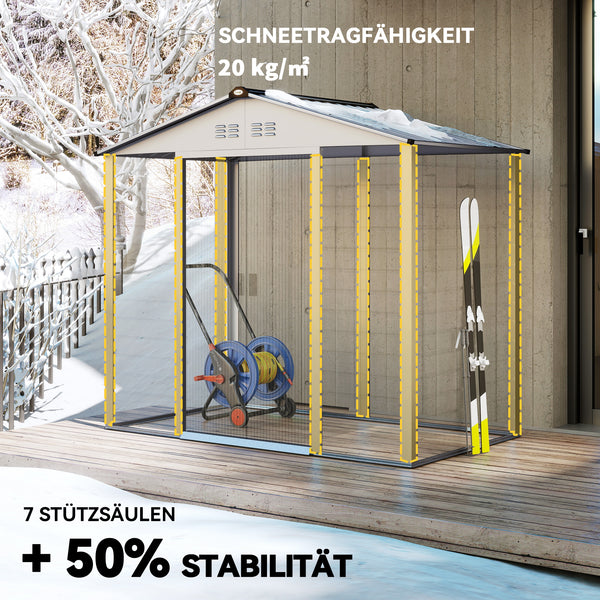Gerätehaus wetterfest mit Satteldach und Schiebetür grau