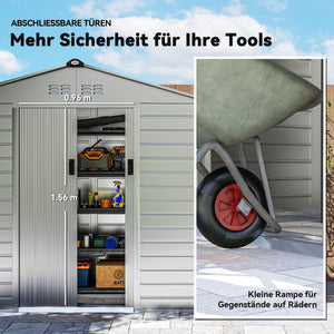 Gerätehaus wetterfest mit Satteldach und Schiebetür grau