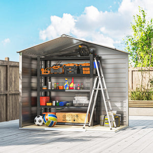 Gerätehaus wetterfest mit Satteldach und Schiebetür grau