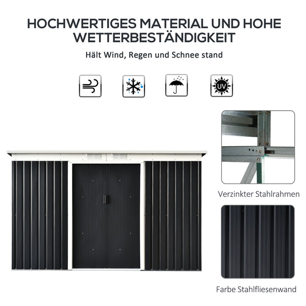 Gerätehaus mit Schiebetür und Lüftung Stahl dunkelgrau