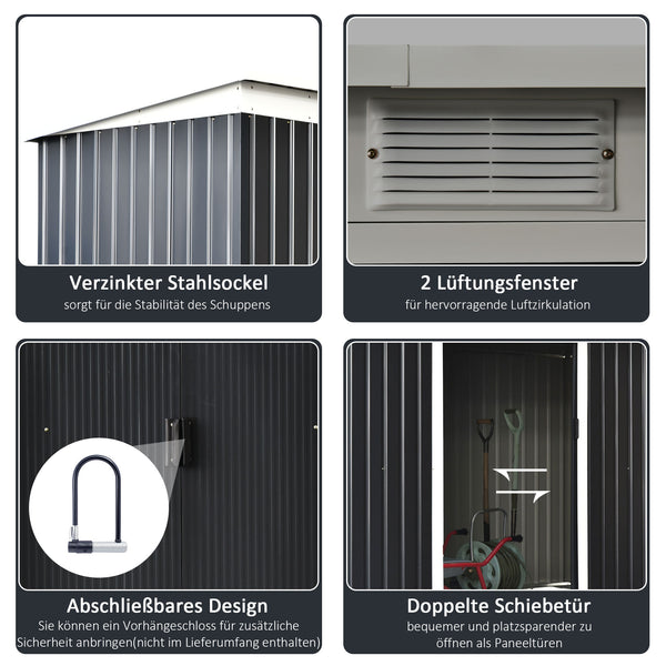 Gerätehaus mit Schiebetür und Lüftung Stahl dunkelgrau