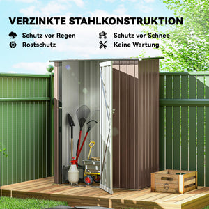 Gerätehaus mit Schrägdach und abschliessbarer Tür Stahl braun