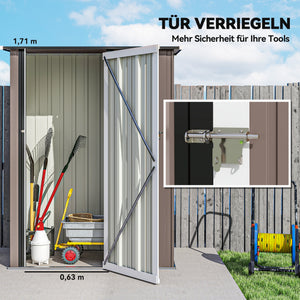Gerätehaus mit Schrägdach und abschliessbarer Tür Stahl braun