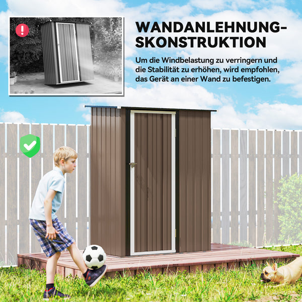 Gerätehaus mit Schrägdach und abschliessbarer Tür Stahl braun