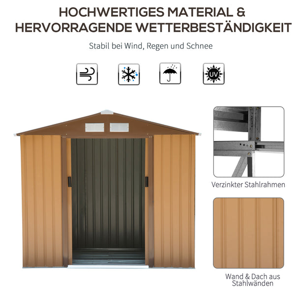 Geräteschuppen Metall mit Schiebetüren 2,1x1,3m gelb