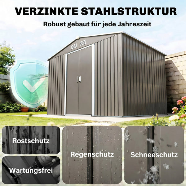 Geräteschuppen Gartenhaus mit Schiebetür 2,8x2m Metall grau