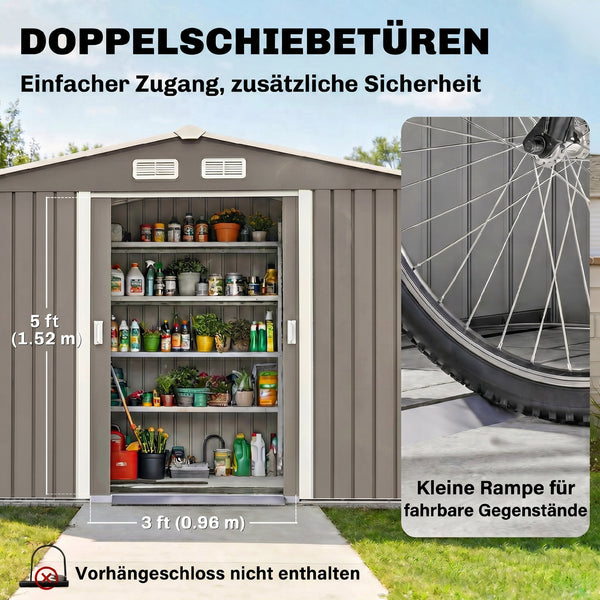 Geräteschuppen Gartenhaus mit Schiebetür 2,8x2m Metall grau