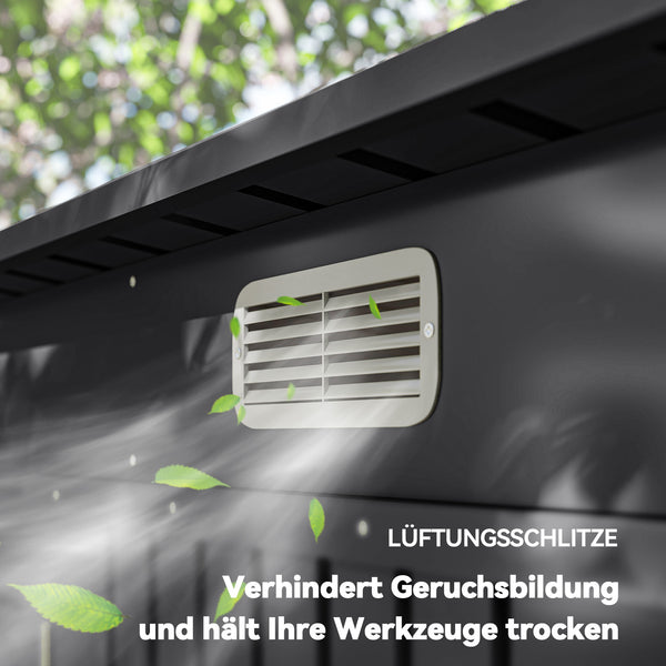 Geräteschuppen mit Doppeltür wetterfest für Garten Stahl grau