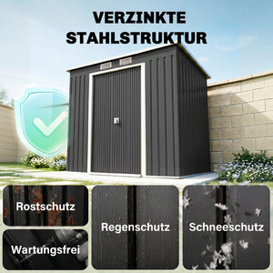 Geräteschuppen mit Schiebetüren und Lüftungsfenster Stahl dunkelgrau