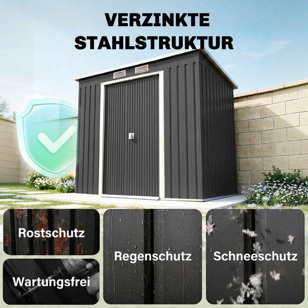 Geräteschuppen mit Schiebetüren und Lüftungsfenster Stahl dunkelgrau