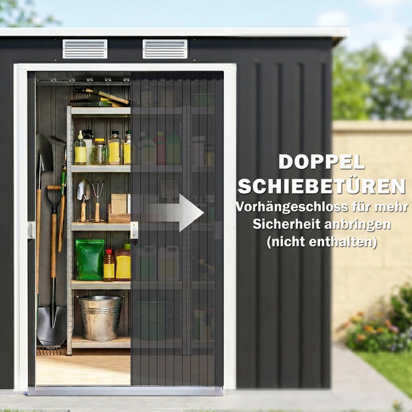 Geräteschuppen mit Schiebetüren und Lüftungsfenster Stahl dunkelgrau