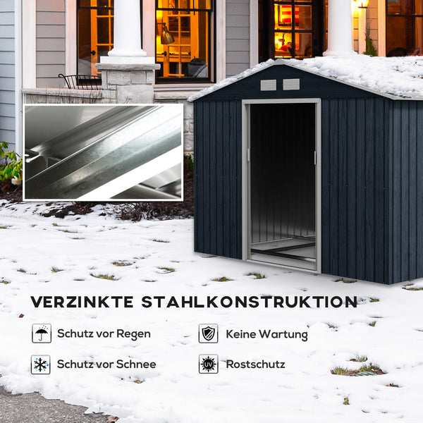 Geräteschuppen Metall mit Schiebetüren für Garten grau