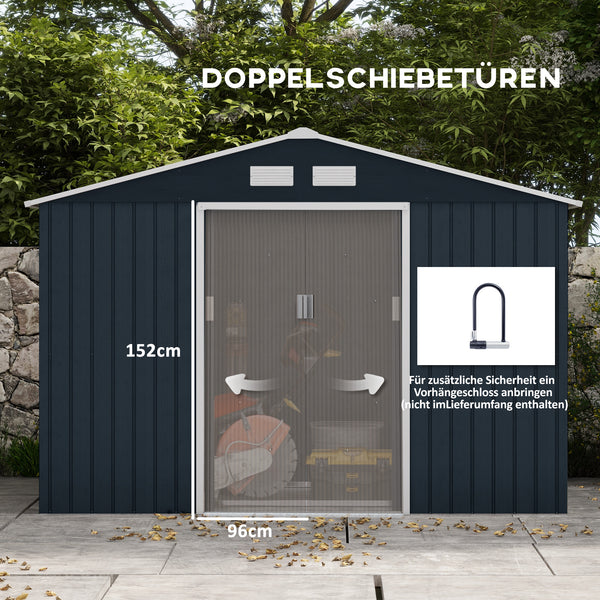 Geräteschuppen Metall mit Schiebetüren für Garten grau