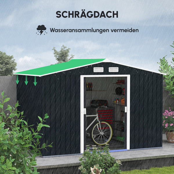 Geräteschuppen Metall mit Schiebetüren für Garten grau