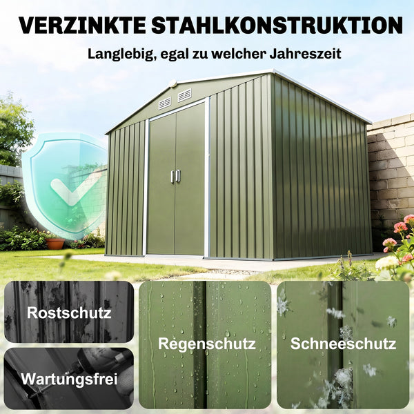 Geräteschuppen Metall mit Schiebetüren für Garten hellgrün