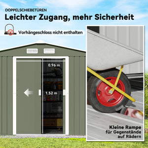 Geräteschuppen Metall mit Schiebetüren für Garten hellgrün
