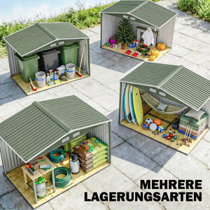 Geräteschuppen Metall mit Schiebetüren für Garten hellgrün