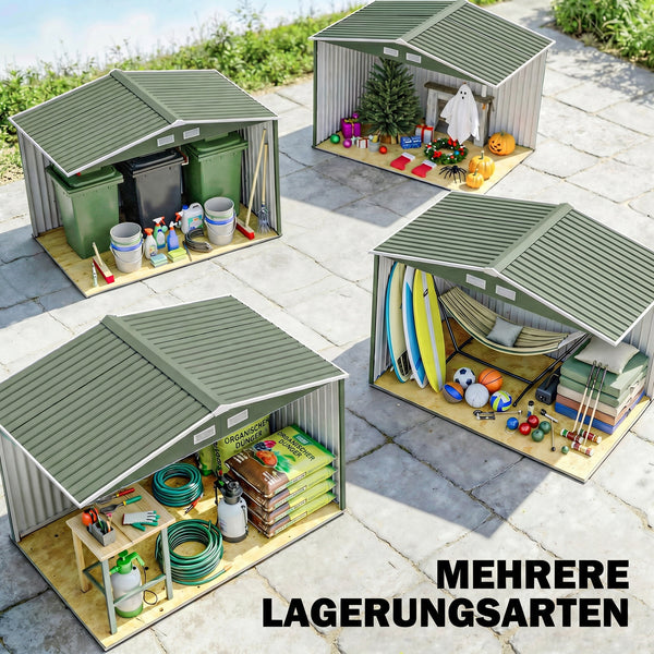 Geräteschuppen Metall mit Schiebetüren für Garten hellgrün