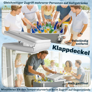 Getränkekühler mobil mit Rollen Flaschenöffner und Ablage 56L