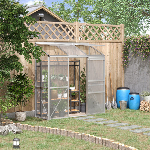 Gewächshaus Anbau mit Schiebetür und Dachfenster Polycarbonat
