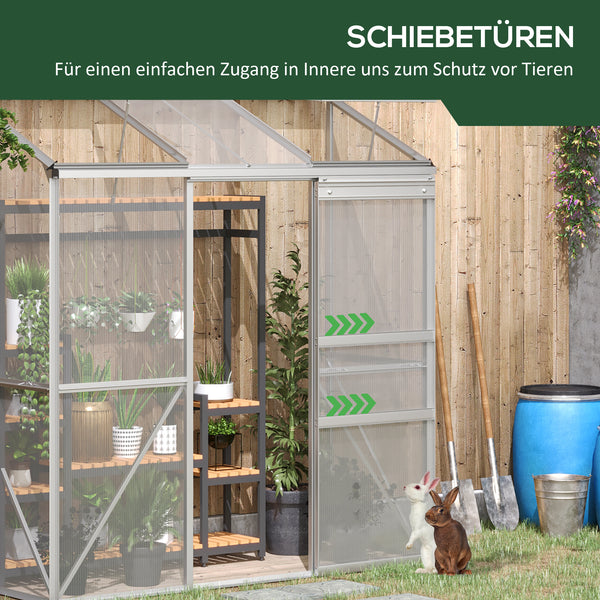 Gewächshaus Anbau mit Schiebetür und Dachfenster Polycarbonat