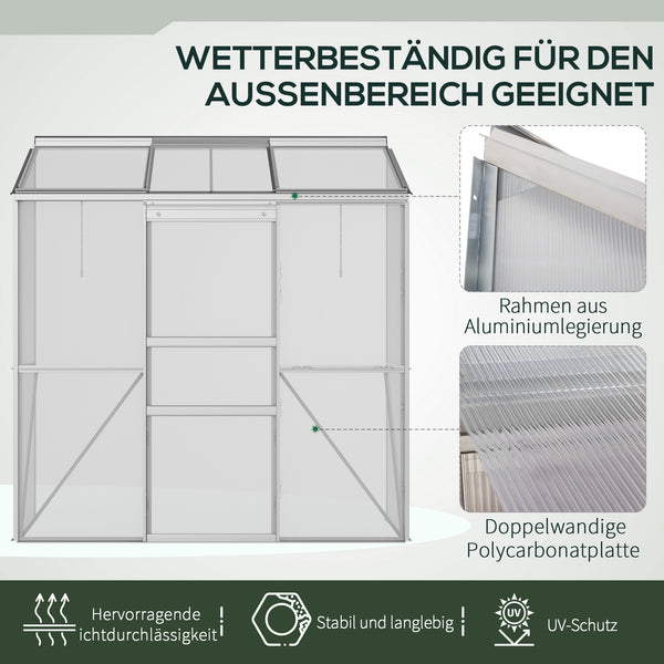 Gewächshaus Anbau mit Schiebetür und Dachfenster Polycarbonat