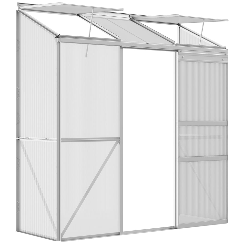 Gewächshaus Anbau mit Schiebetür und Dachfenster Polycarbonat