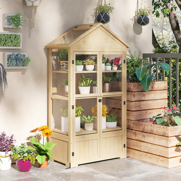 Gewächshaus mit Regal und Dachfenster aus Holz und Acryl