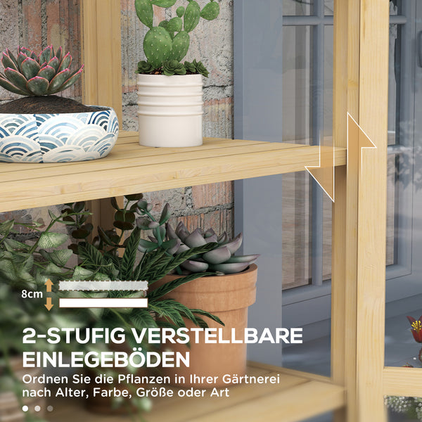 Gewächshaus mit Regal und Dachfenster aus Holz und Acryl