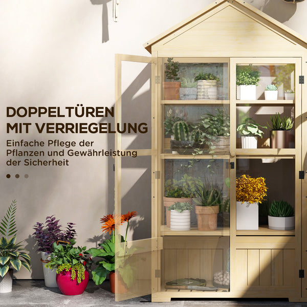 Gewächshaus mit Regal und Dachfenster aus Holz und Acryl