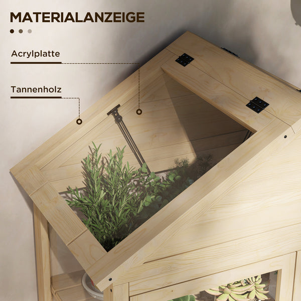 Gewächshaus mit Regal und Dachfenster aus Holz und Acryl