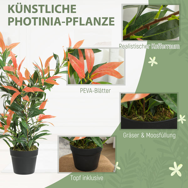 Glanzmispel Kunstpflanze künstlich Deko 90cm rot grün