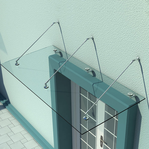 Glasvordach für Haustür mit gehärtetem Glas Edelstahl 200x90cm