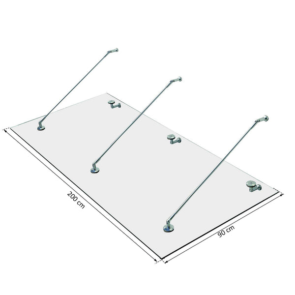 Glasvordach für Haustür mit gehärtetem Glas Edelstahl 200x90cm