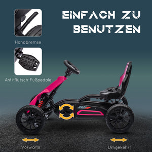 Go-Kart Tretfahrzeug mit Handbremse für Kinder 3-8 Jahre rosa